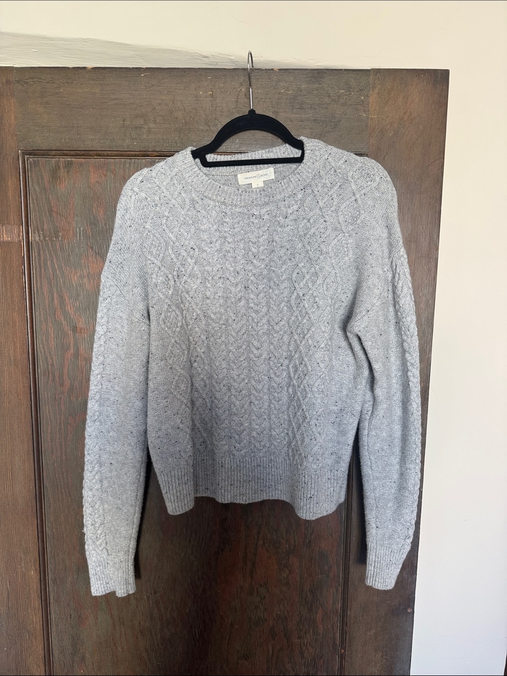 Treasure & Bond Light Gray Cable Knit Crewneck Sweater